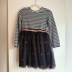 Striped Black and White Dress with Red Accents